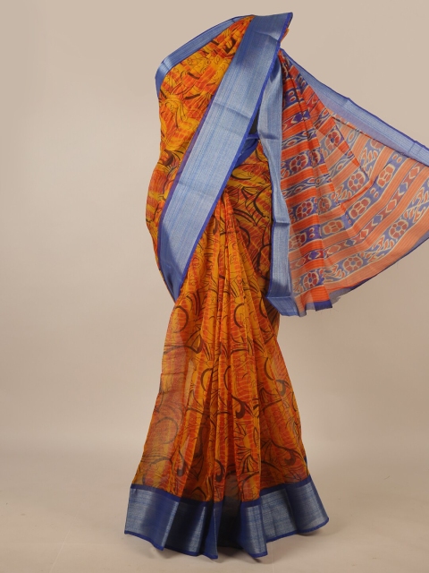 

Pothys Mustard & Red Ethnic Motifs Printed Zari Saree