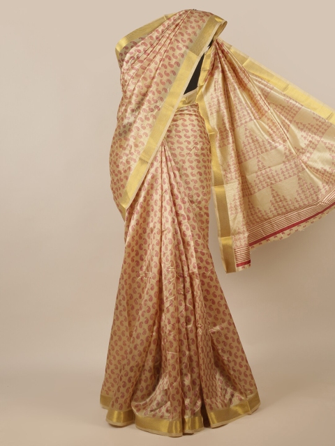 

Pothys Cream-Coloured & Gold Paisley Zari Saree