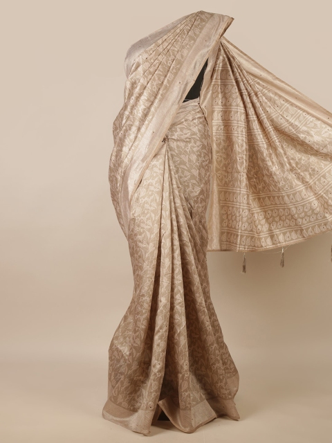 

Pothys Cream-Coloured & White Beads and Stones Saree