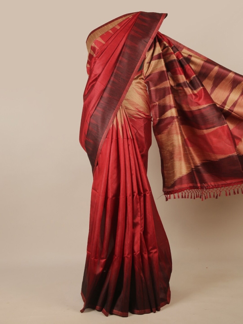 

Pothys Maroon & Cream-Coloured Woven Design Jute Silk Saree