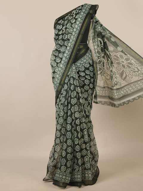 

Pothys Green & Cream-Coloured Batik Zari Saree