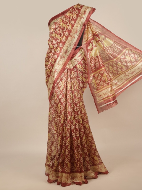 

Pothys Maroon & Beige Ethnic Motifs Printed Saree