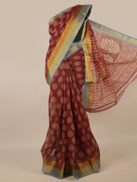 

Pothys Maroon & Blue Ethnic Motifs Zari Saree