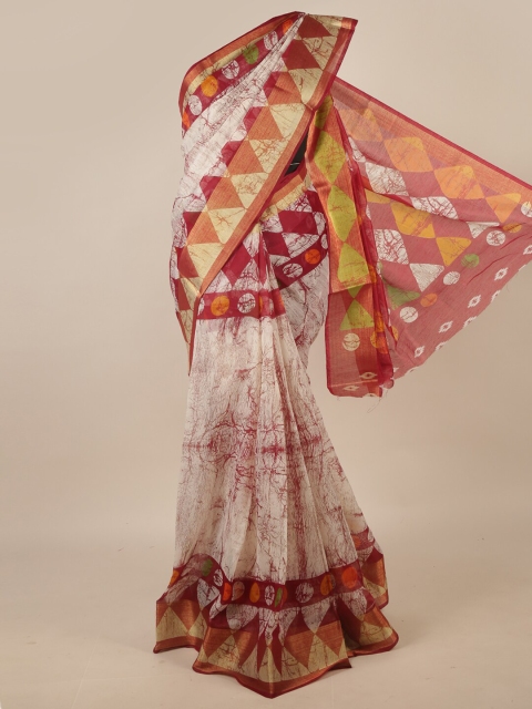 

Pothys Off White & Red Printed Zari Saree