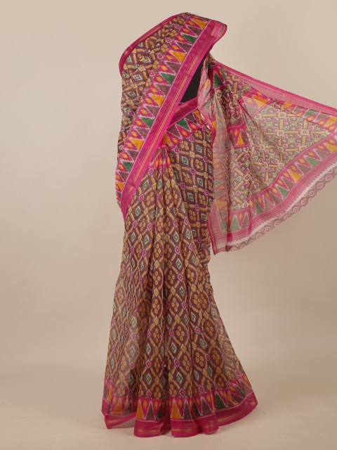 

Pothys Brown & Pink Geometric Printed Zari Saree