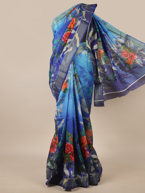 

Pothys Navy Blue & Gold-Toned Floral Zari Border Saree