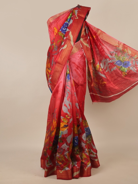 

Pothys Red & Blue Floral Zari Saree