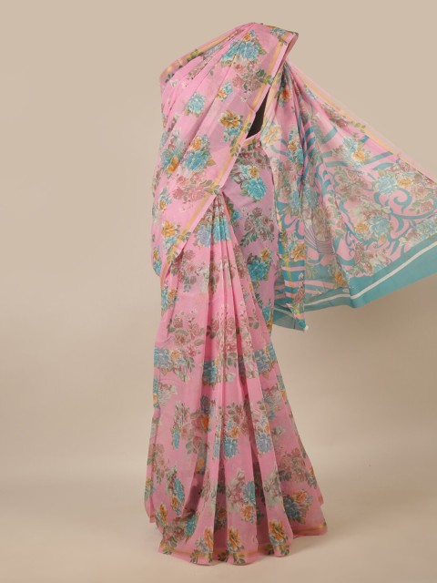

Pothys Pink & Blue Floral Zari Saree