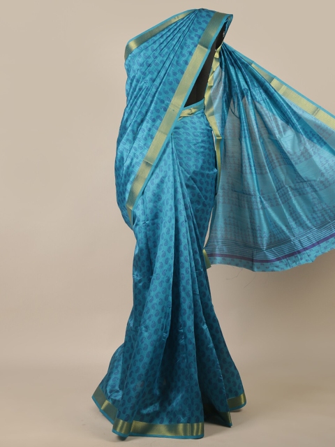 

Pothys Blue & Gold-Toned Paisley Zari Saree