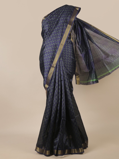 

Pothys Navy Blue & Gold-Toned Paisley Printed Zari Saree