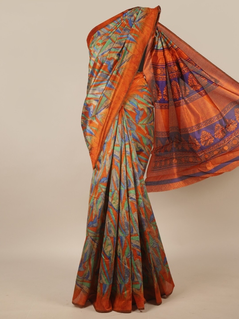 

Pothys Orange & Blue Printed Saree