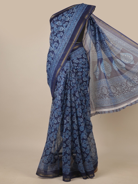 

Pothys Blue & Black Floral Printed Zari Saree