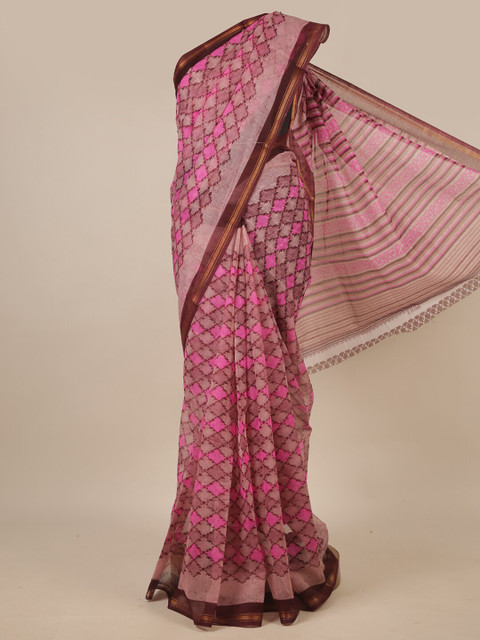 

Pothys Pink & Brown Printed Zari Saree