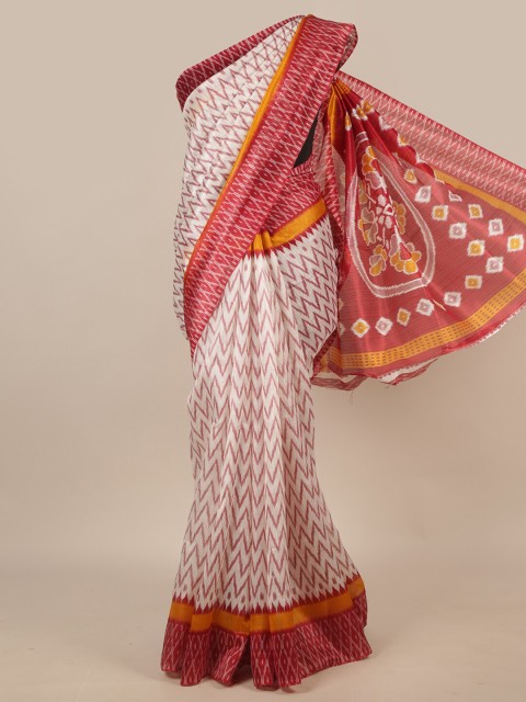

Pothys White & Red Geometric Printed Saree