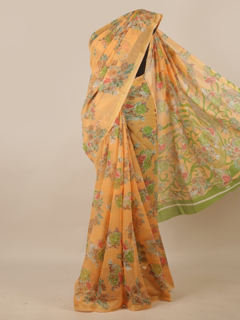 

Pothys Orange & Gold-Toned Floral Printed Zari Border Saree