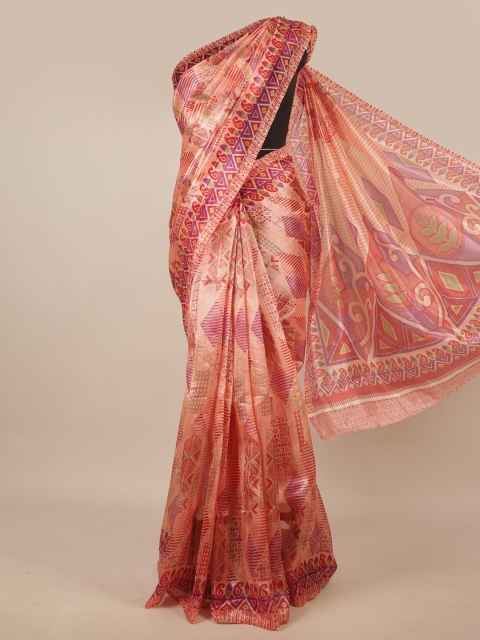 

Pothys Peach-Coloured & Red Printed Cotton Blend Saree