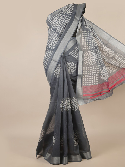 

Pothys Grey & White Ethnic Motifs Zari Saree