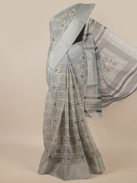 

Pothys Grey & Cream-Coloured Ethnic Motifs Zari Saree