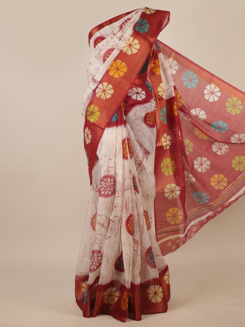 

Pothys Off White & Red Floral Printed Saree