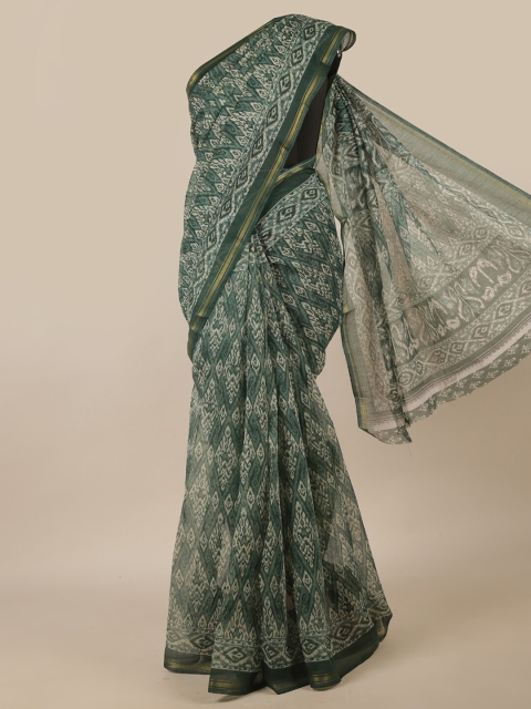

Pothys Green & Cream-Coloured Ethnic Motifs Printed Zari Saree