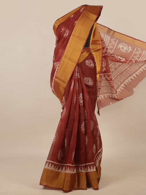 

Pothys Maroon & White Ethnic Motifs Zari Saree