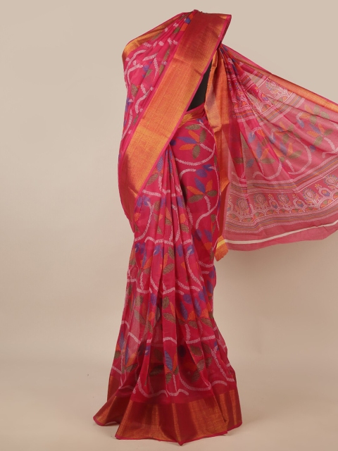 

Pothys Pink & Blue Ethnic Motifs Zari Saree