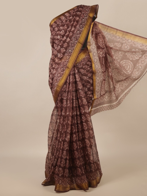 

Pothys Brown & Gold-Coloured Ethnic Motifs Printed Zari Saree