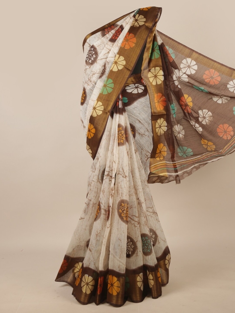 

Pothys Off White & Gold-Toned Floral Zari Border Saree