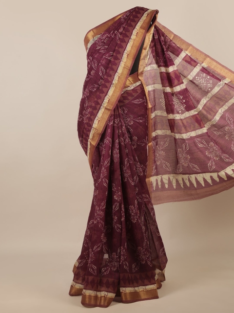 

Pothys Purple & Cream-Coloured Ethnic Motifs Printed Zari Saree
