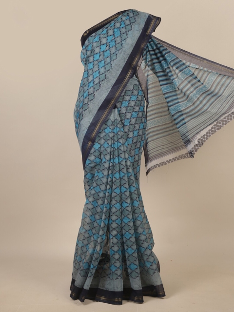 

Pothys Blue & Grey Geometric Printed Zari Saree