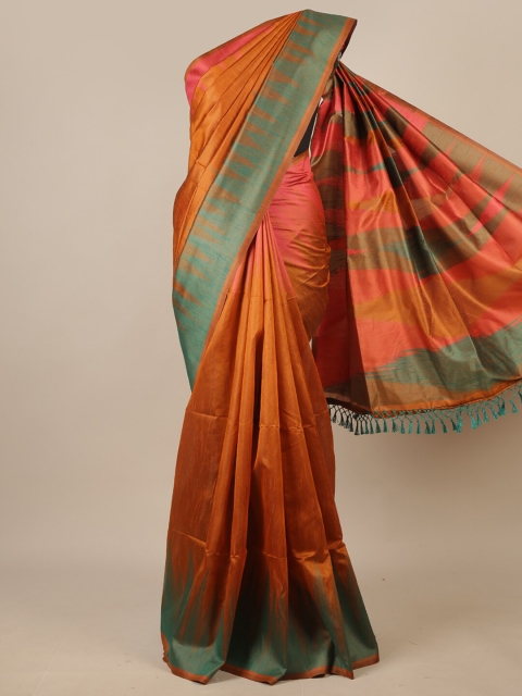 

Pothys Orange & Green Woven Design Jute Silk Saree