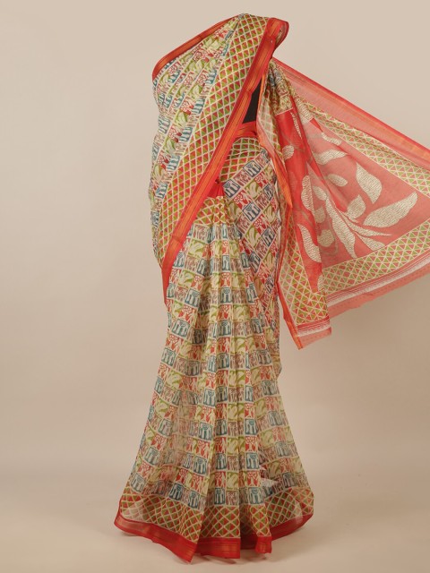 

Pothys Red & Green Ethnic Motifs Zari Saree