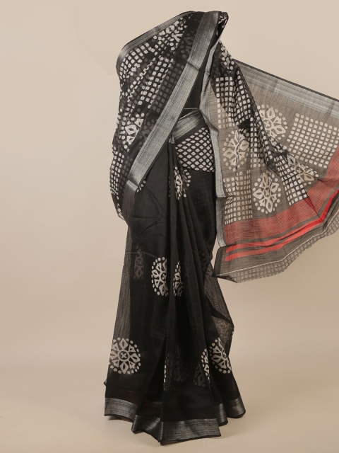 

Pothys Black & Cream-Coloured Ethnic Motifs Printed Zari Saree