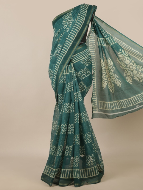 

Pothys Green & Beige Ethnic Motifs Printed Zari Saree