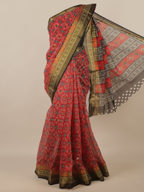 

Pothys Red & White Ethnic Motifs Printed Zari Saree