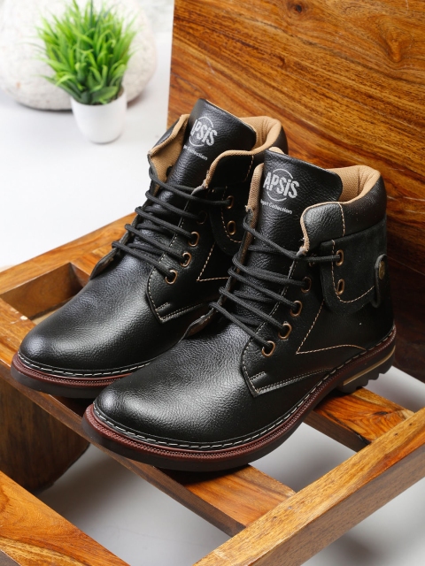 

Apsis Men Black Mid-Top Synthetic Leather Flat Boots