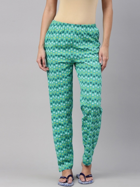 

A3A Women Sea-Green & White Printed Pure Cotton Lounge Pants