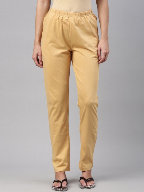 

A3A Women Yellow Solid Straight Cotton Lounge Pants