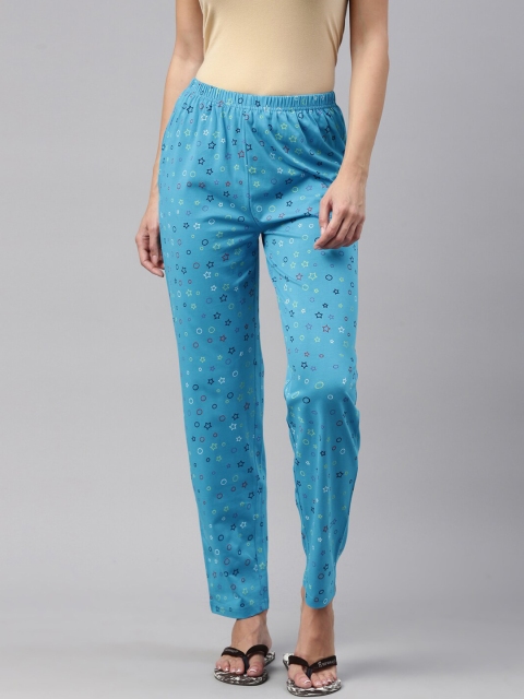 

A3A Women Blue Printed Pure Cotton Lounge Pants