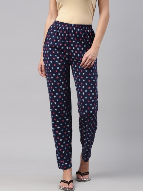 

A3A Women Navy Blue & Pink Printed Pure Cotton Lounge Pants