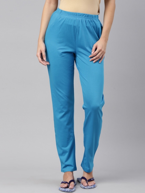 

A3A Women Blue Solid Pure Cotton Lounge Pants