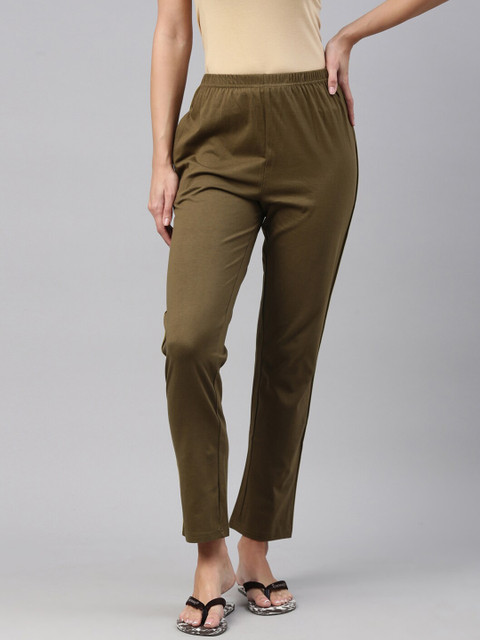 

A3A Women Brown Solid Pure Cotton Lounge Pants