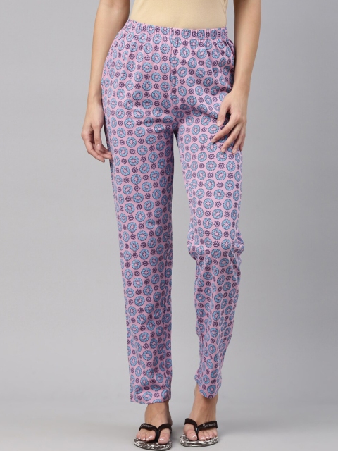 

A3A Women Purple & Blue Printed Pure Cotton Lounge Pants