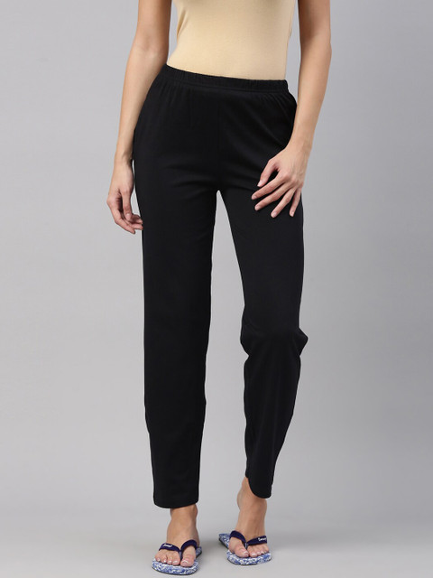 

A3A Women Black Solid Pure Cotton Lounge Pants