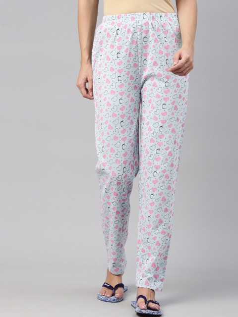 

A3A Women Blue & Pink Printed Pure Cotton Straight Lounge Pants