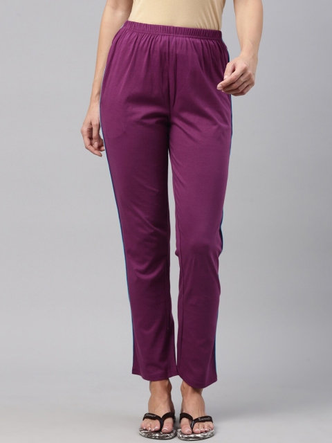 

A3A Women Purple Solid Pure Cotton Straight Lounge Pants