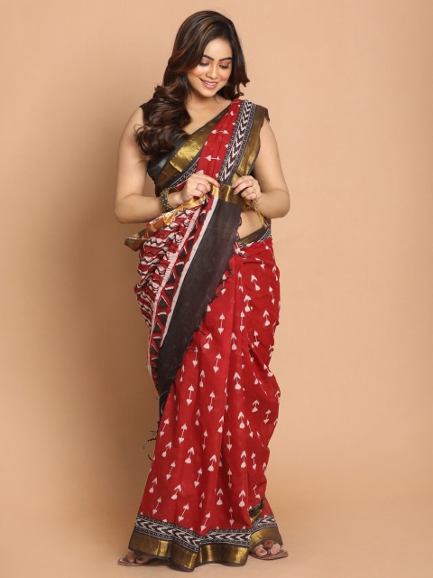 

Indethnic Maroon & Red Ethnic Motifs Pure Cotton Saree