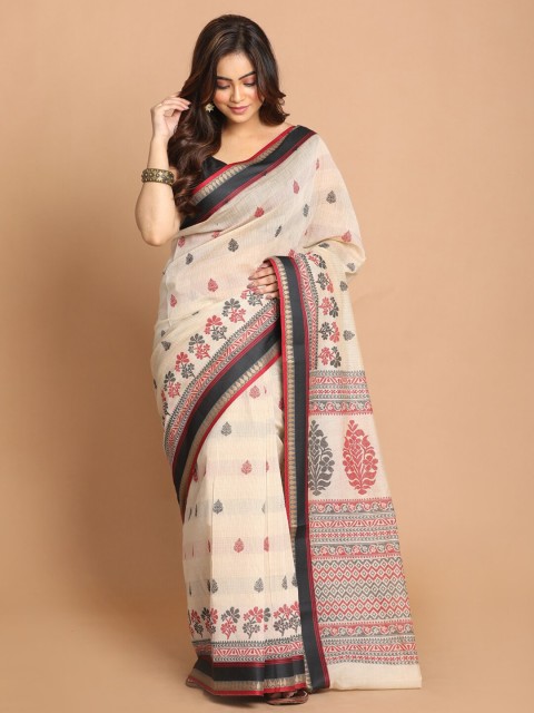

Indethnic Beige & Black Ethnic Motifs Printed Saree