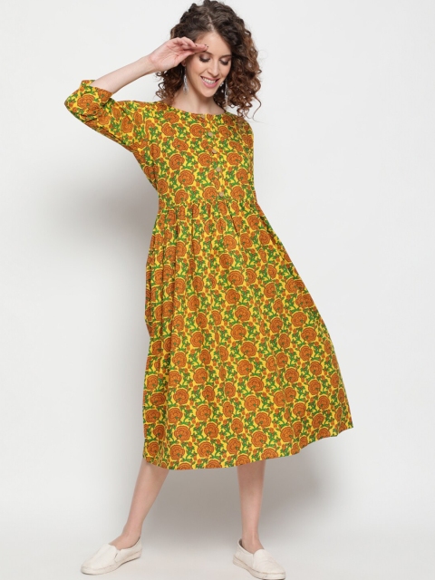 

THE NKS PLUS Yellow & Orange Floral A-Line Midi Dress