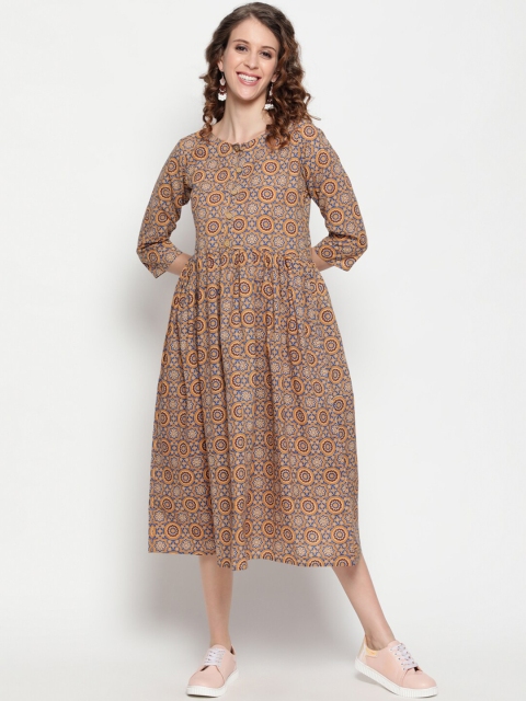 

THE NKS PLUS Brown Floral A-Line Midi Dress